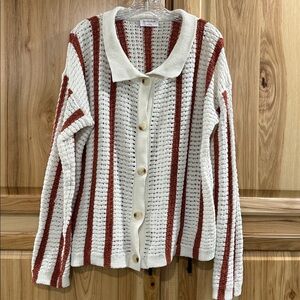 Striped Knit Soft Versatile Boho Staple Cardigan w/ Button Front by Buttermelon